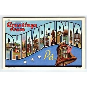 Vintage Linen Philadelphia PA Large Letter Postcard by C.T. Art